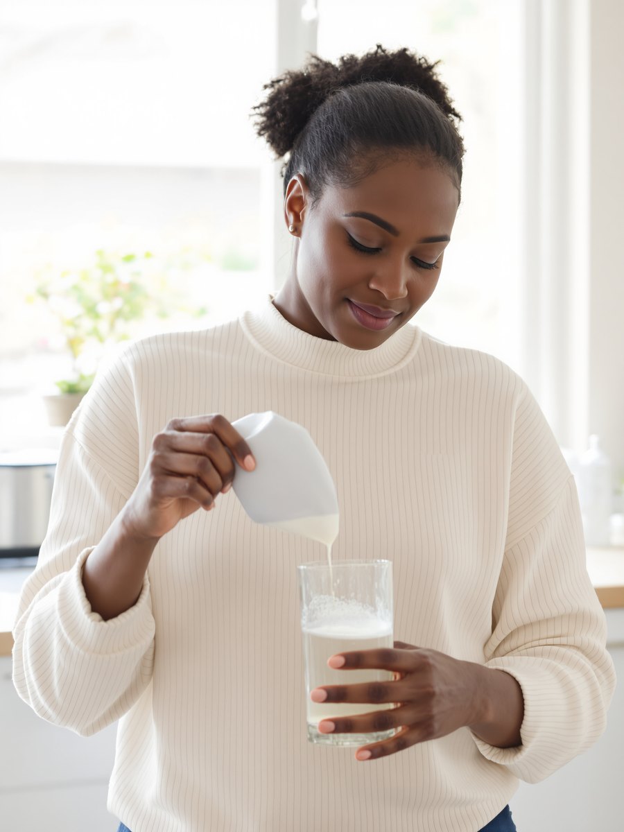 Creator pouring a supplement sachet into a glass of water